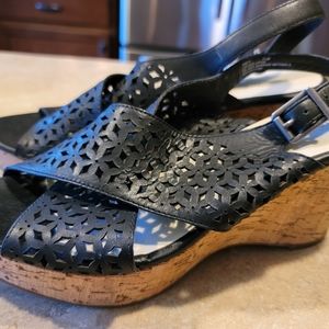 NICOLE Cork Wedge Open Toe Slingbacks - Size 9.5M